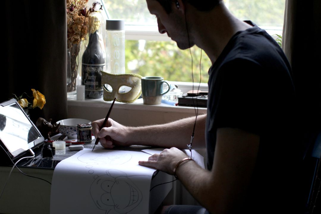 Image: Jeffrey Mundell illustrating The Rare Monkey (Photo: Joanne Gale)